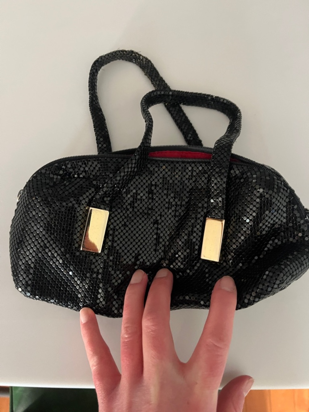 Vintage Whiting & Davis Black Sequin Clutch with Gold Accents - Picture 3 of 5